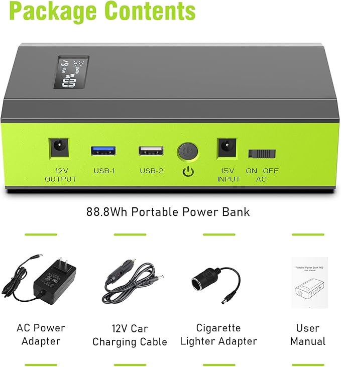 ZeroKor Portable Power Bank with AC Outlet, 65W External Battery Pack 24000mAh Portable Laptop Charger Portable Power Source Backup for Outdoor Tent Camping Home Office Smart Devices -Green