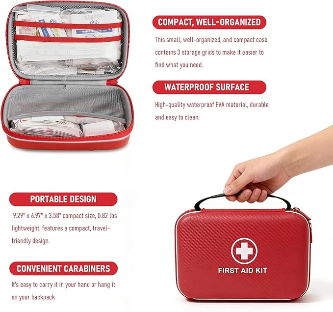 First Aid Kit - Smart Compartments Medical Kit with EVA Hard Shell, Large Capacity for Various Emergency Supplies, Emergency Kit for Home, Car, Travel, Businesses, Camping, Hiking, Outdoor Emergencies