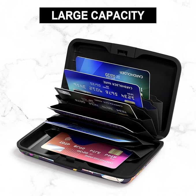Credit Card Holder, Mini Aluminum Card Wallet RFID Blocking Slim Metal Hard Card Case for Women Men, Cat on Keyboard