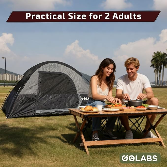 Golabs CT1 2 Person Camping Tent, Easy Set Up in 3 Mins, PU800mm Waterproof w/Mesh Top & Door with Ventilation, Lightweight 4.4lbs Portable Family Tent with Carry Bag &Interior Storage Pockets &Hook