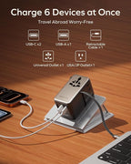 MOMAX 100W Universal Travel Adapter, 6-in-1 International Power Adapter with USB-C Retractable Cable, Dual-AC Plug Adapter PD Fast Charging Worldwide Wall Charger for US/UK/EU and Over 200 Countries