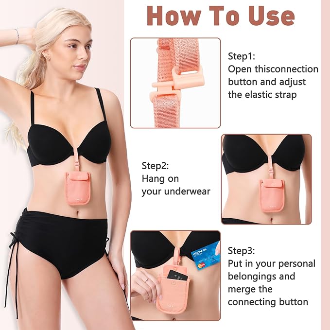 YOYI YOYI RFID Blocking Bra Wallet,Hidden Travel Pouch,Secret Stash Pocket - Credit Cards & Money & Valuables with Adjustable,Elastic Strap Suitable for All Bra Sizes