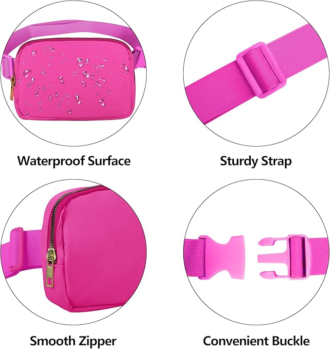 Fanny Pack Crossbody Bag for Women and Men, Belt Bag for Hiking Bum Bag with Adjustable Strap, Waist pack for Running Workout Sports Travel Black+Magenta