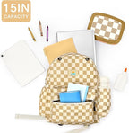 STEAMEDBUN Corduroy Kids Backpack for Girls and Boys 5-8: Girls Backpack for Elementary Kindergarten - 15 inch Cute Backpacks for Kids - Checkered