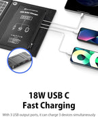 ELECAENTA 30W Portable Solar Panel Charger, 18W USB C Fast Charging, QC 3.0 and USB A Ports for Cellphones Tablets Camera Power Bank, IPX5 Waterproof, Foldable Solar Charger for Camping Backpacking