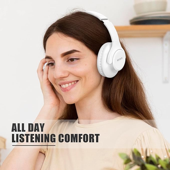 KVIDIO Bluetooth Headphones Over Ear, 65 Hours Playtime Wireless Headphones with Microphone, Foldable Lightweight Headset with Deep Bass, HiFi Stereo Sound Low Latency for Laptop PC Cellphone