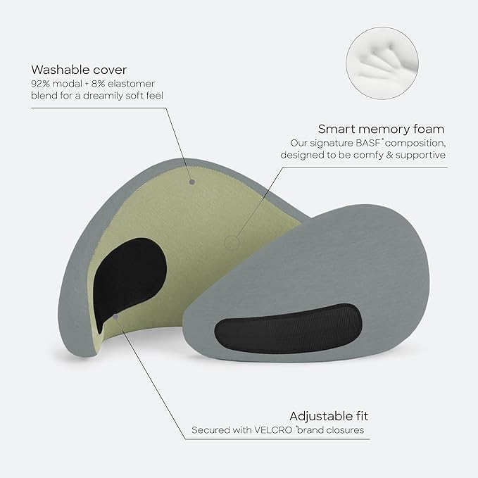 Ostrichpillow Go Neck Pillow, Travel Pillows for Airplanes, Premium Memory Foam Travel Pillow, 360º Ergonomic Design, Asymmetrical Sides, Travel Bag Included, Washable Modal Cover