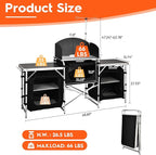 JOUYEK Cmaping KitchenTable, Aluminum Folding Camping Cook Station with Windshield, Upgrade Light Stand, Storage Bag, Quick Installation for Outdoor, Picnic, Cooking