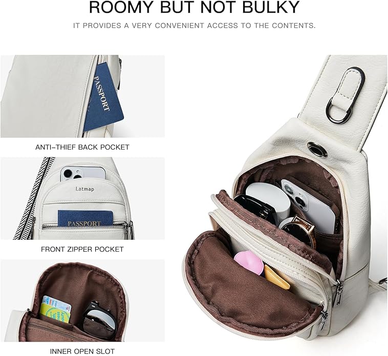LATMAP Sling Bag For Women Faux Leather Small Casual Daypack Backpack Fanny Pack Crossbody Chest Bags Purse