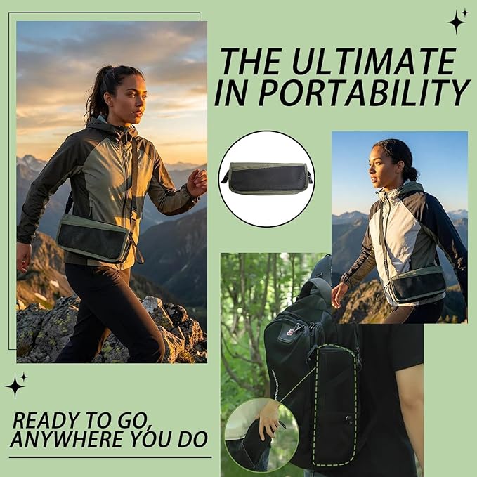 16" Portable Collapsible Stool - Folding Chair with Storage Pouch, Convertible Satchel for Hands-Free Carry & Supports 300Lbs, Ultralight for Hiking, Fishing, Camping, Festivals (Green, Large)