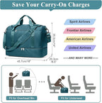 Travel Duffel Bag for Women, Carry-on Overnight Weekender Bags with Wet Pocket, For Spirit Airlines 18x14x8 Personal Item Bag,Small,Peacock Blue