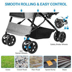 Lightweight Dog Stroller with Reversible Handle for Medium Small Dogs and Cats, Foldable Pet Stroller Travel Carriage with Large Storage Basket, 4 Wheels, Linen Gray