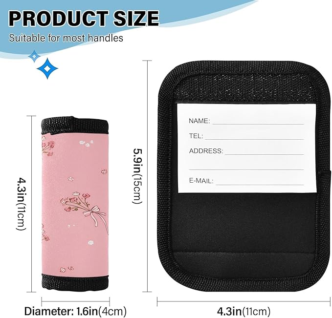 Bow Bouquet Pink Floral Luggage Handle Wrap for Suitcase Luggage Tags Handle Covers Identifiers Soft Decorations Travel Accessories 2 Pack