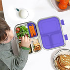 BOSEDSANG Stainless Steel Kids Leak-Resistant Bento Lunch Box, 3-Compartments with Silicone Container, Dishwasher-Safe, Child-Friendly Design for School, Picnics & Travel,BPA-Free(Purple)