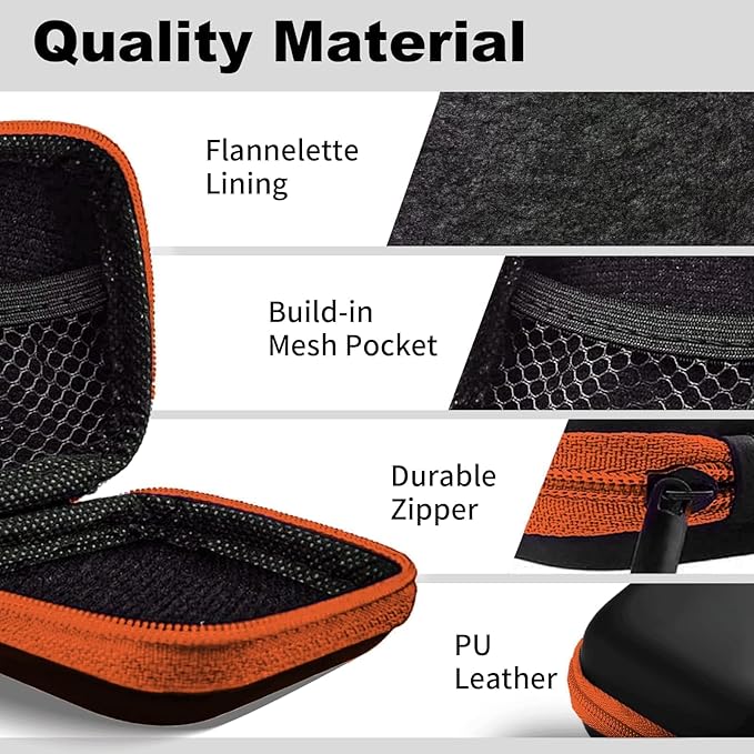 Square Earbud Case Portable EVA Carrying Case Storage Bag Cell Phone Accessories Organizer with Carabiner for Earphone, Earbud, Earpieces, SD Memory Card, Camera Chips, Tech Pouch, Orange1