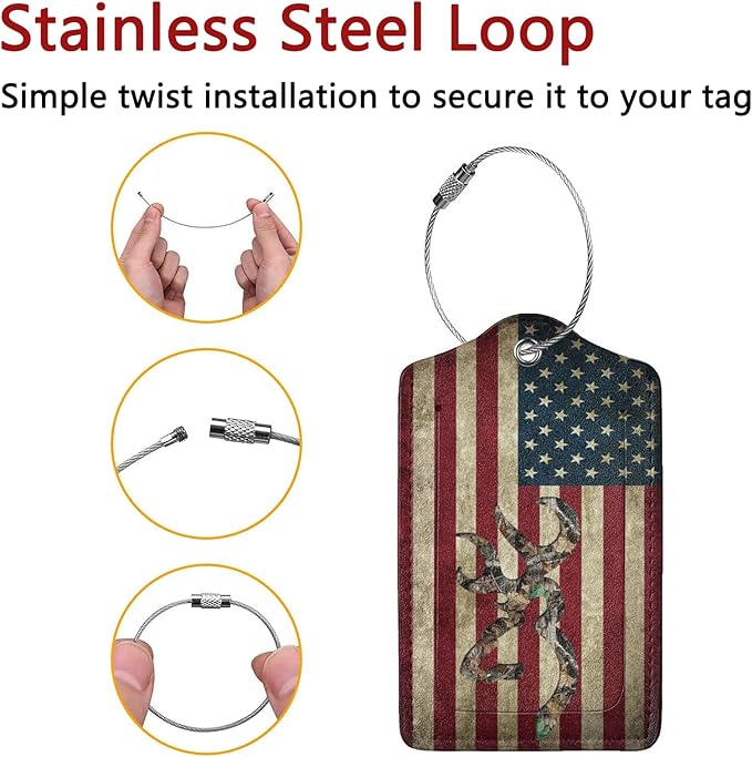 GACCAP 2 Pack Luggage Tags for Suitcase, Privacy Cover ID Label with Stainless Steel and Address Card for Travel Bag Backpack Cruise Ship Essentials Tag Women Men - Camo Deer American Flag