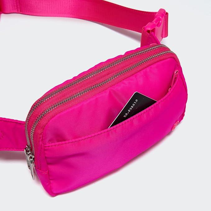 Pander Everywhere Belt Bag for Women, 5 Zipper Pockets Nylon Crossbody Fanny Pack Purse (Sonic Pink).
