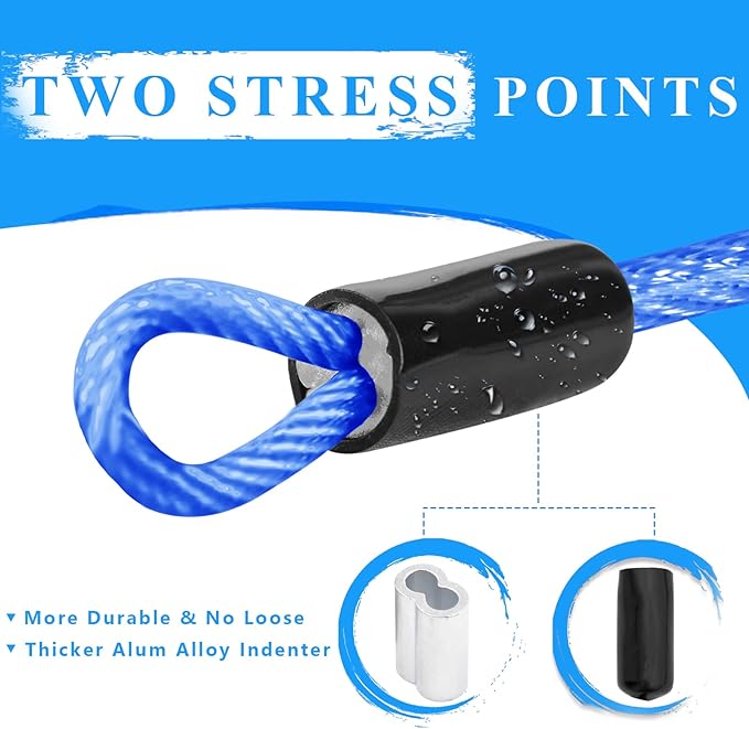 40ft Clothes Line Outdoors 3/16" Wire Ropes Blue PVC Coating Laundry Drying Clothesline Retractor with Metal Hooks Heavy Duty for Umbrella Travel Outside Camping Backyard