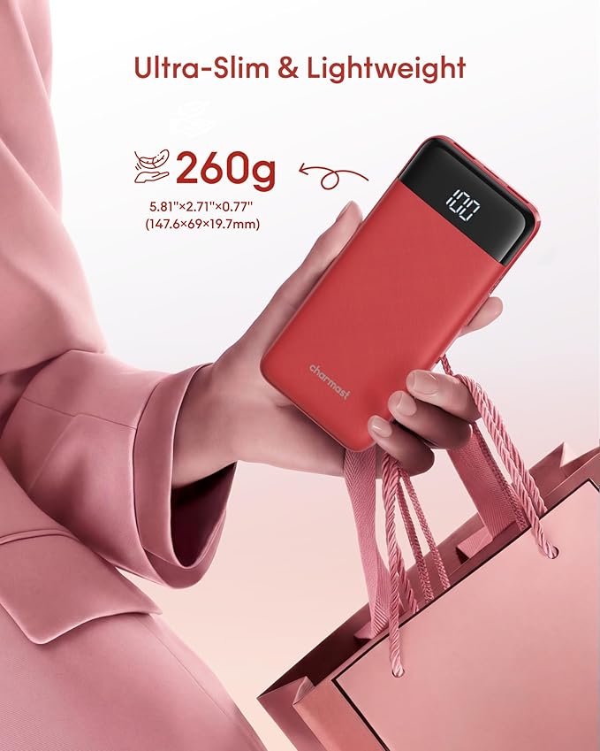 charmast 10000mAh Portable Charger with Built-in Cables, 6 Outputs & 3 Inputs Power Bank, Compact Travel Essential Battery Pack for iPhone 16/15, Samsung S25/S24, Google Pixel, iPad, AirPods & More