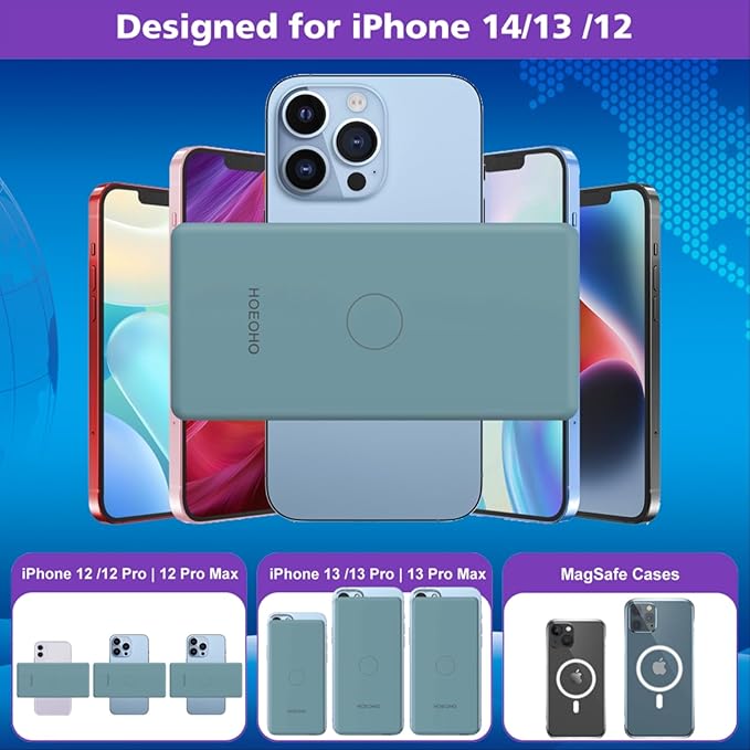 Magnetic Battery Pack for iPhone /17/16/15/14/13/12 Series, 10,000mAh Mag-Safe Battery Pack, Slim Mag-Safe Power Bank Charger, Power Bank Magnetic Charger for iPhone (Light Blue)