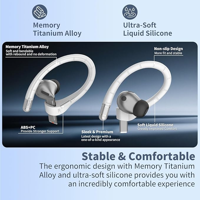 Anti-Slip Ear Hooks for Galaxy Buds 3 Pro (2024) & Galaxy Buds 3 FE (2025), Comfortable Fit | Sports Anti-Loss | Memory Titanium Alloy Ear Hooks Compatible for Samsung Buds 3 Earbuds w/Lanyard, White