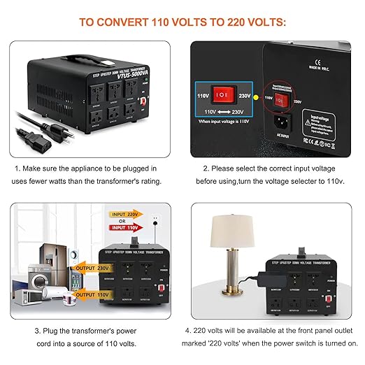 Yinleader 5000W Voltage Converter Transformer Step Up 110V-120V to220V-240V or Step Down 220V to 110V AC Power Converter w/US Standard Power Cord,Circuit Breaker Protection