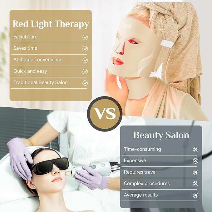 Red Light Therapy for Face, LED Light Therapy Mask Skin Care Mask & Neck, LED Red & NIR Light Therapy Wavelength for Home Use, Working Travel Yoga Sleep