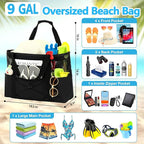 Fammart Mesh Beach Bag, Large Beach Tote with Zipper Pocket, Toys Pool Bag for Family Travel Vacation Cruise Essentials
