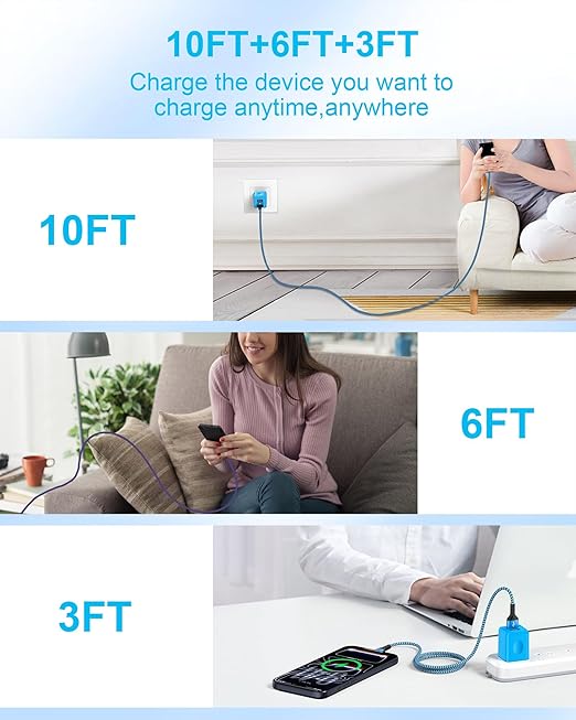 Long Type C Charger Cord 10 Ft for iPhone 17e 17 Pro Max 16e iPhone Air 16 15 Series, Android Phone Accessories C-Type Charging Cord with USB A End, Super Fast Apple Power Cord 10 Foot/2pack