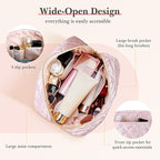 Noozion Makeup Bag Travel Toiletry Bag, Puffy Padded Cosmetic Bag for Women, Makeup Organizer Case, Wide-open Pouch Purse, Travel Essentials