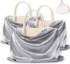 Vonty 3 Pack Silky Dust Bags for Shoes and Purses, Satin Drawstring Bag for HandBags Boots - Grey Shoe Bag Silk Dust Cover Bag Protector Travel Storage Pouch(23.6 x 19.6 In)