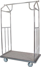 Brushed Stainless Steel Luggage Cart – 800lb Capacity – Bellman Cart w/ 5” Rubber Wheels & Gray Carpet, for Hotel, Resorts, Condos, Commercial Use (Value Valet Series)