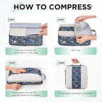 6 Set Compression Packing Cubes for Travel Essentials,Compressible Expandable Packing Cubes for Suitcase,OlarHike Luggage Organizer Bags for Travel(Dark Blue Floral)