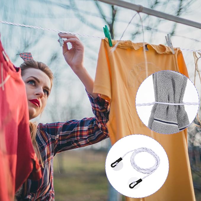 Travel Retractable Clothes Lines for Hanging Clothes Outside Bungee Cord Portable Retractable Clothesline with Hooks and Suction Cups Camping Accessories Cruise for Indoor Home Camping Travel, White