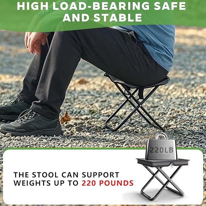 2-in-1 Collapsible Camping Stool & Sling Bag / 220LB Load Capacity Folding Portable Fishing Stool/Collapsible Stool for Camping, Hiking, Fishing, Gardening & Beach Outdoor Activities