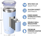 SUNWILL Travel Coffee Tumbler 20 oz, Insulated Mug with Lid, Stainless Steel Cup for Hot and Cold Drinks, Powder Coated Iceberg