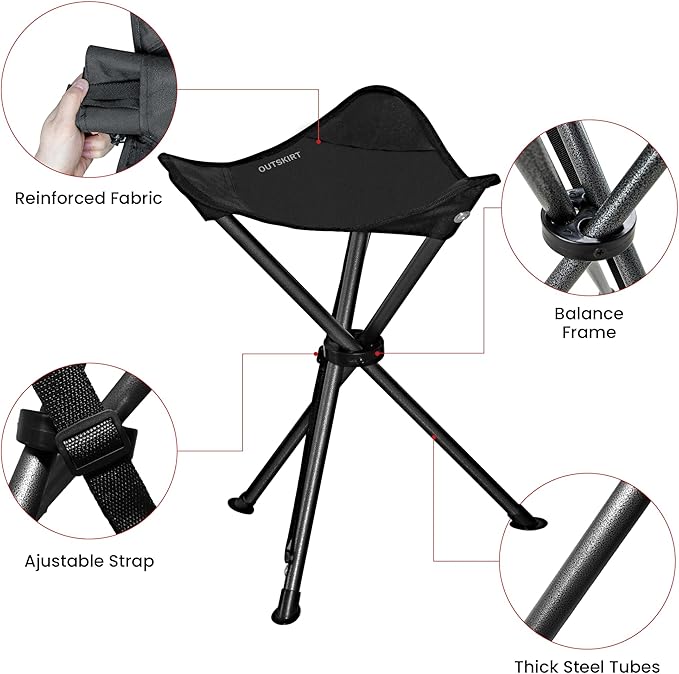 OUTSKIRT Folding Tripod Stools Portable Camping Stools 2 Pack Extra Tall for Adults Tall Lightweight Camping Stool Tripod Chairs for Fishing Hiking Backpacking