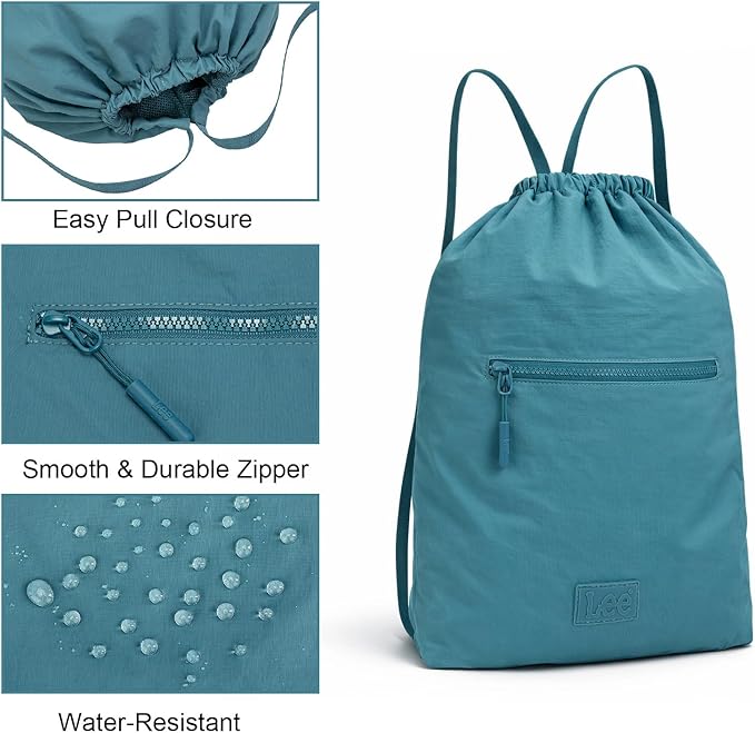 Lee Drawstring Backpack Bag Lightweight Small Gym Swim Beach Bag Water Resistant Sports Sackpack for Men Women, LEE48-002TQ
