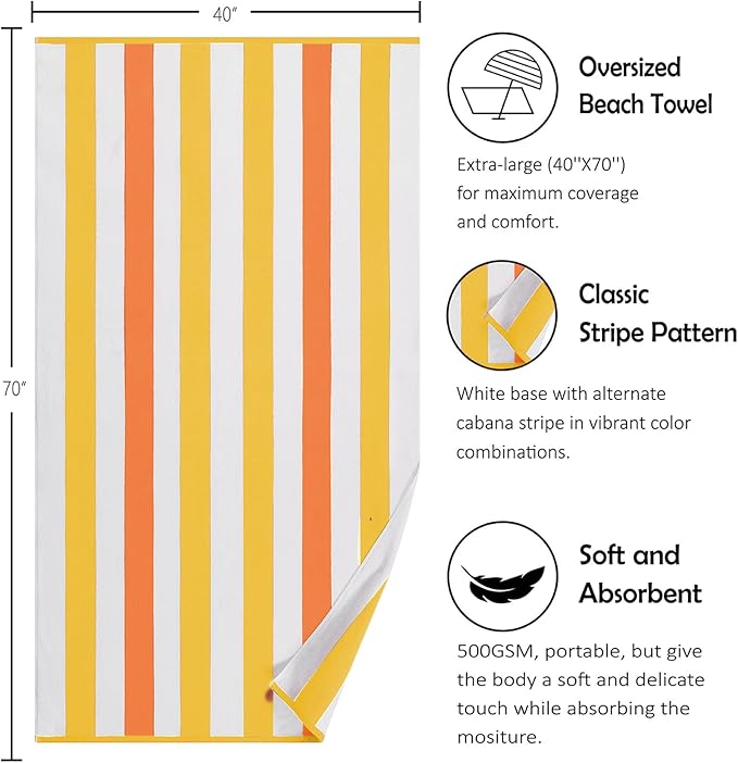 Bornbay Large Beach Towel Oversized - 40"X70" Big Cute Beach Towels, Extra Large Plush Thick Pool Towel, XL Wide Fluffy Yellow Swimming Towel Oversize for Adults Mens Women
