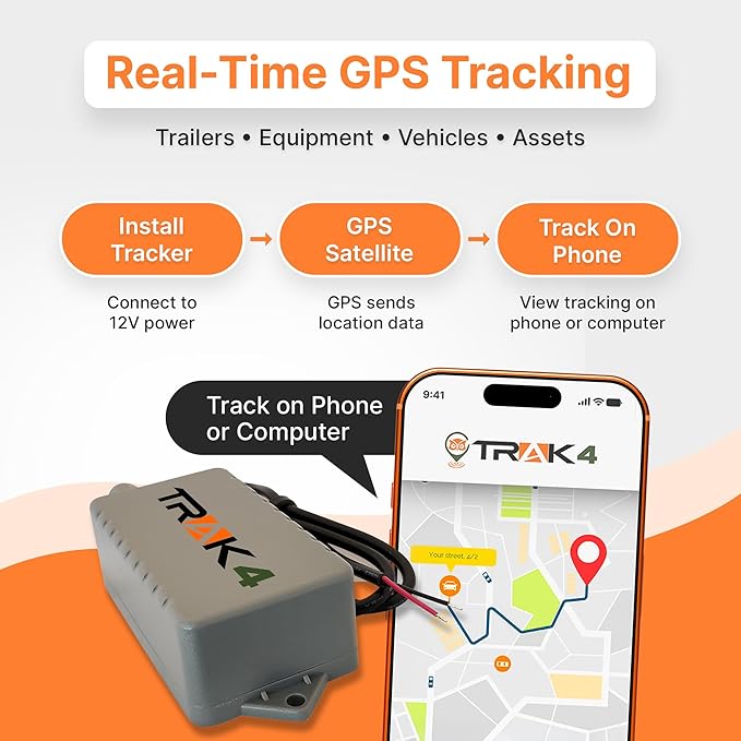 Trak-4 12v Hardwired GPS Tracker. Durable, Reliable Track Trailers, Equipment, Vehicles, Assets. Long Battery Life, Waterproof, Worldwide. Low-Cost Subscription Required.