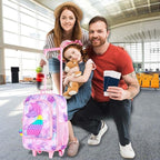 Kids Luggage for Girls, Cute Mermaid Suitcase Rolling with Wheels, Travel Carry on for Children Toddler Elementary - Pink