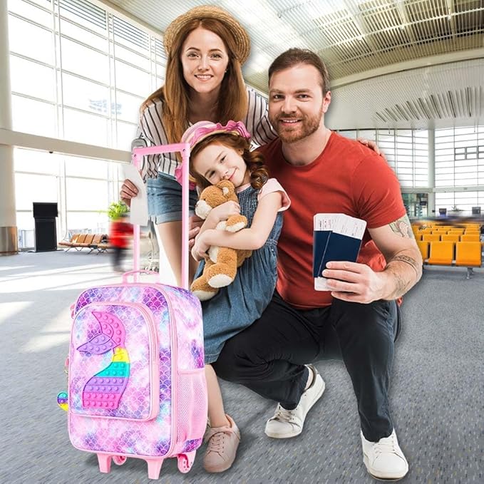 Kids Luggage for Girls, Cute Mermaid Suitcase Rolling with Wheels, Travel Carry on for Children Toddler Elementary - Pink