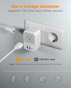 TESSAN European Travel Plug Adapter 2 Pack, Built-in 20W Retractable USB-C Cable, Type C Power Adapter with 3 AC Outlets 4 USB Ports for US to Europe EU Italy Spain France Greece Iceland Germany