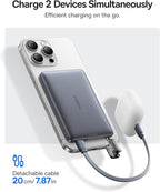 Baseus Picogo Qi2 15W Magsafe Portable Charger, 0.5" Ultra Slim 10000mAh Wireless Power Bank with 27W Built-in USB-C Cable, Magnetic Battery Pack for iPhone 17 Pro Max/17 Pro/Air/16/15/14/13/12