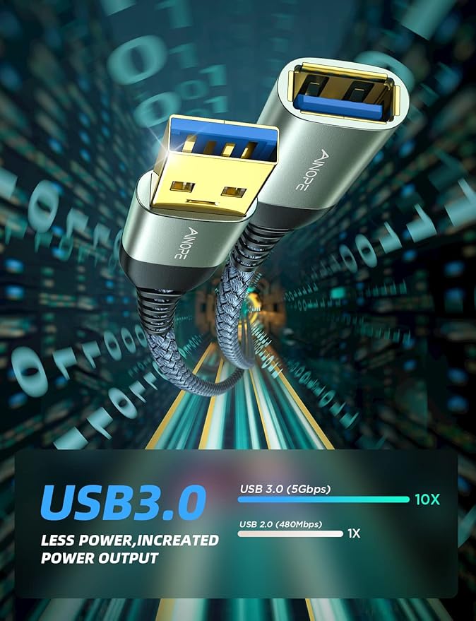 AINOPE USB Extension Cable,USB Extender,USB 3.0 Extension Cable, Male to Female Cord High Data Transfer Compatible with Webcam,Keyboard,Flash Drive,Hard Drive,Printer,1.5FT,Grey
