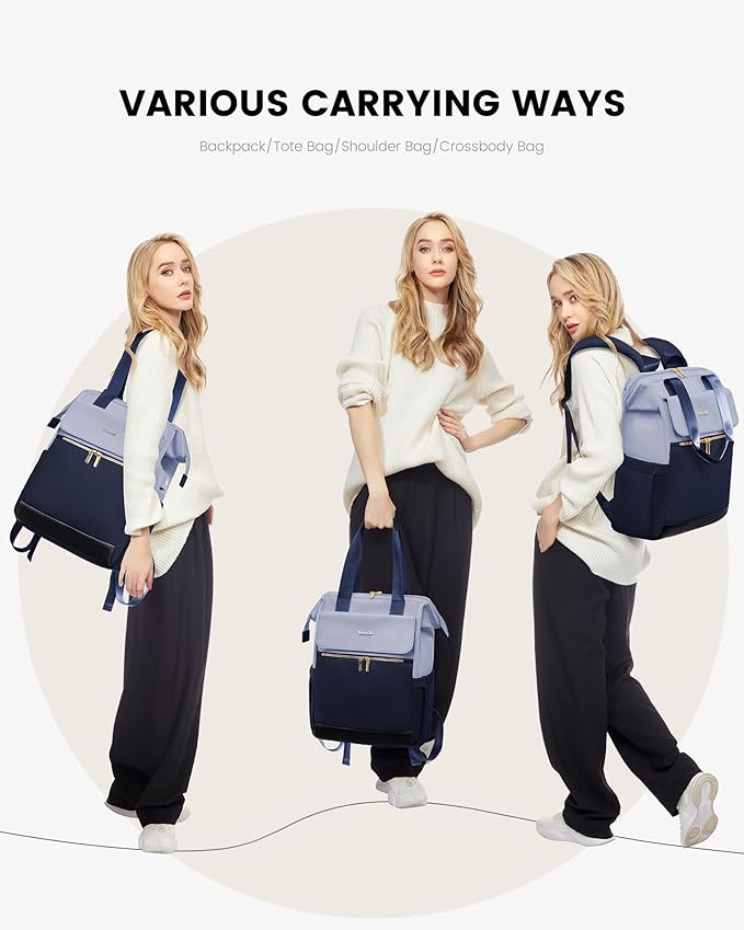 LOVEVOOK Laptop Backpack for Women, 15.6 Inch Work Laptop Bag with USB Port, Fashion Teacher Nurse Backpack Purse, Waterproof Travel Computer Backpack with Organizer Bag, 2PCS, Grey Blue-Ink Blue
