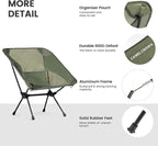 CAMEL CROWN Portable Camping Chair Lightweight Compact Folding Chair Mesh for Outdoor Camp Travel Beach Picnic Festival Hiking Backpacking Army Green