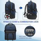 MATEIN Rolling Backpack with Wheels, 17 Inch Large Roller Backpack with Combination Lock, Water Resistant Anti Theft Travel Wheeled Backpacks Laptop Back Pack for Men Women Work Business Commute, Blue