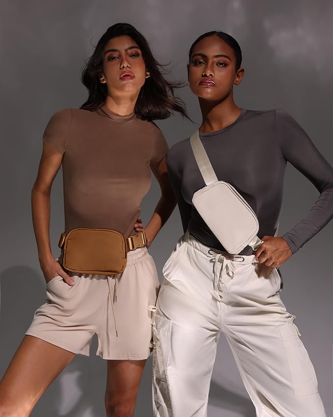YOSHUYUKI Cross Body Fanny Packs for Women Men Fashion Waist Bag Pouch Nylon Small Travel Crossbody Bags Mini Purse Everywhere Belt Bag Bum Bag with Adjustable Strap for Workout Running Hiking Ivory