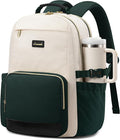 LOVEVOOK Laptop Backpack for Women with Pouch Pocket for Large Capacity Cup,15.6 Inch Teacher Nurse College Work Backpack Purse,Waterproof Laptop Bag Computer Back Pack for Travel, Beige-Green-Black